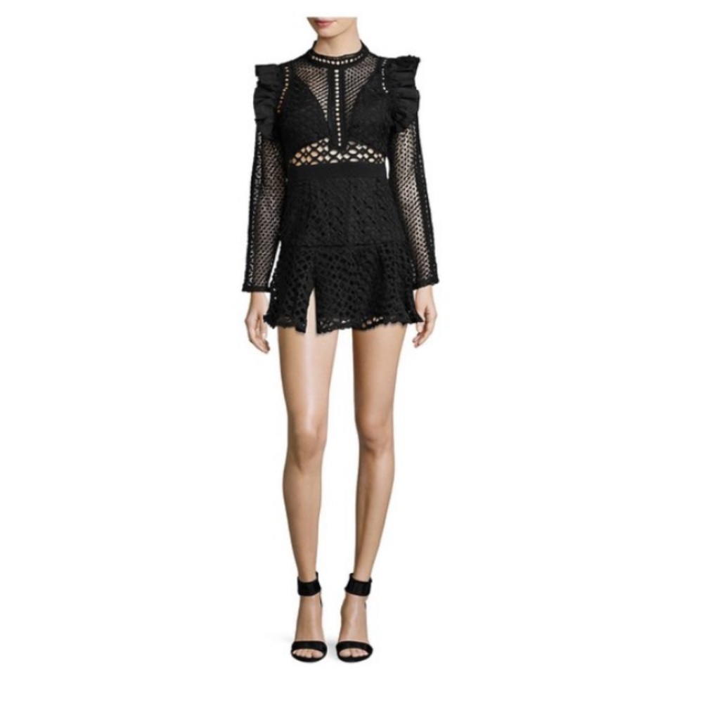 Haute Rogue Lace Ruffle Mini Dress